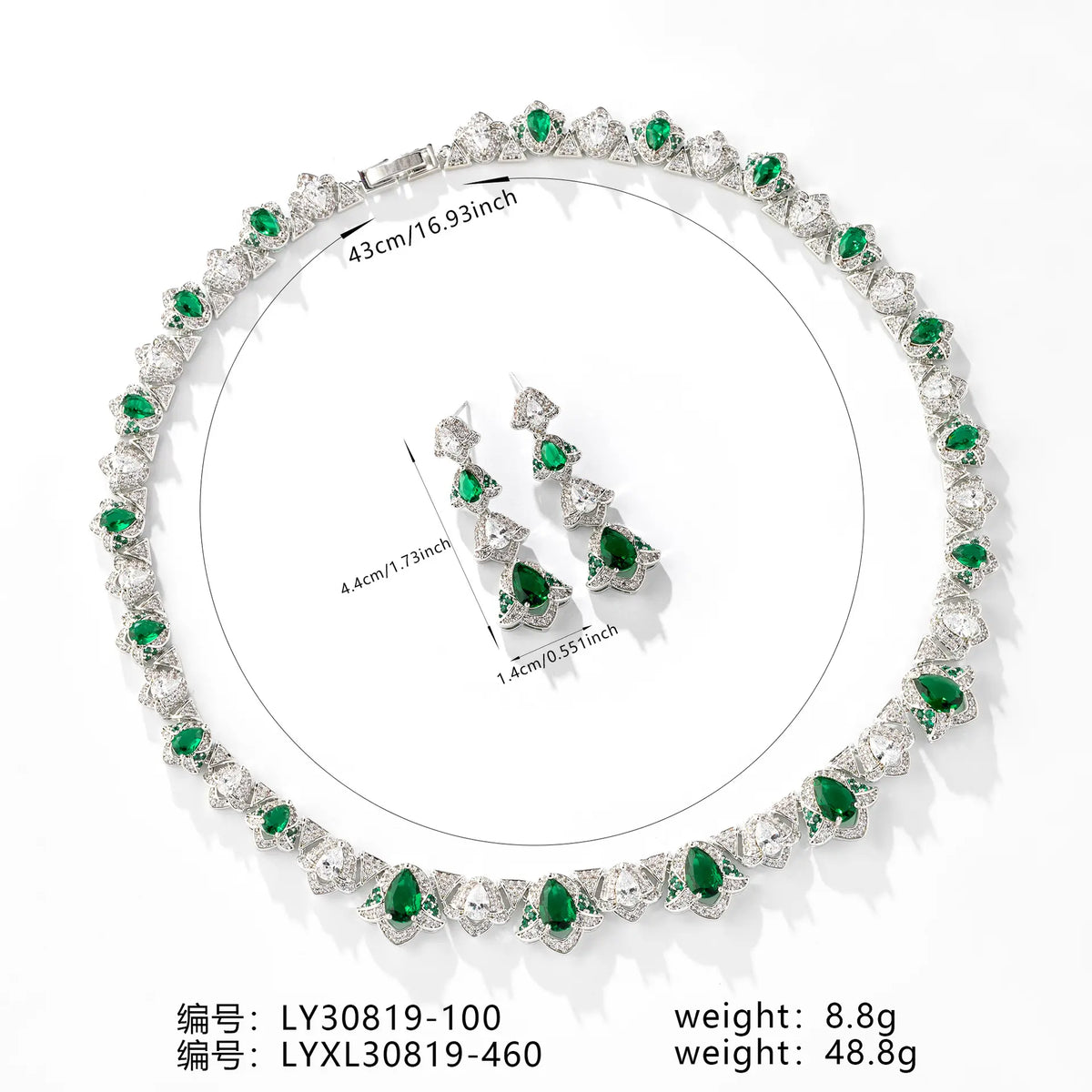 Parure de bijoux glamour en cristal rouge, rose et vert pour soirée de gala