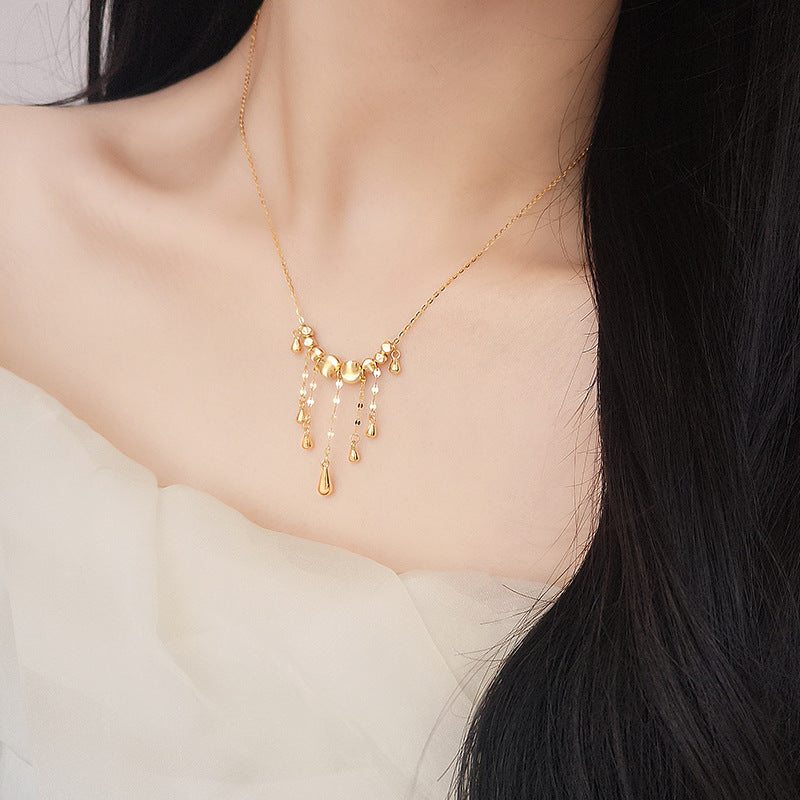 S925 Sterling Silver Gold Cat's Eye Tassel Necklace