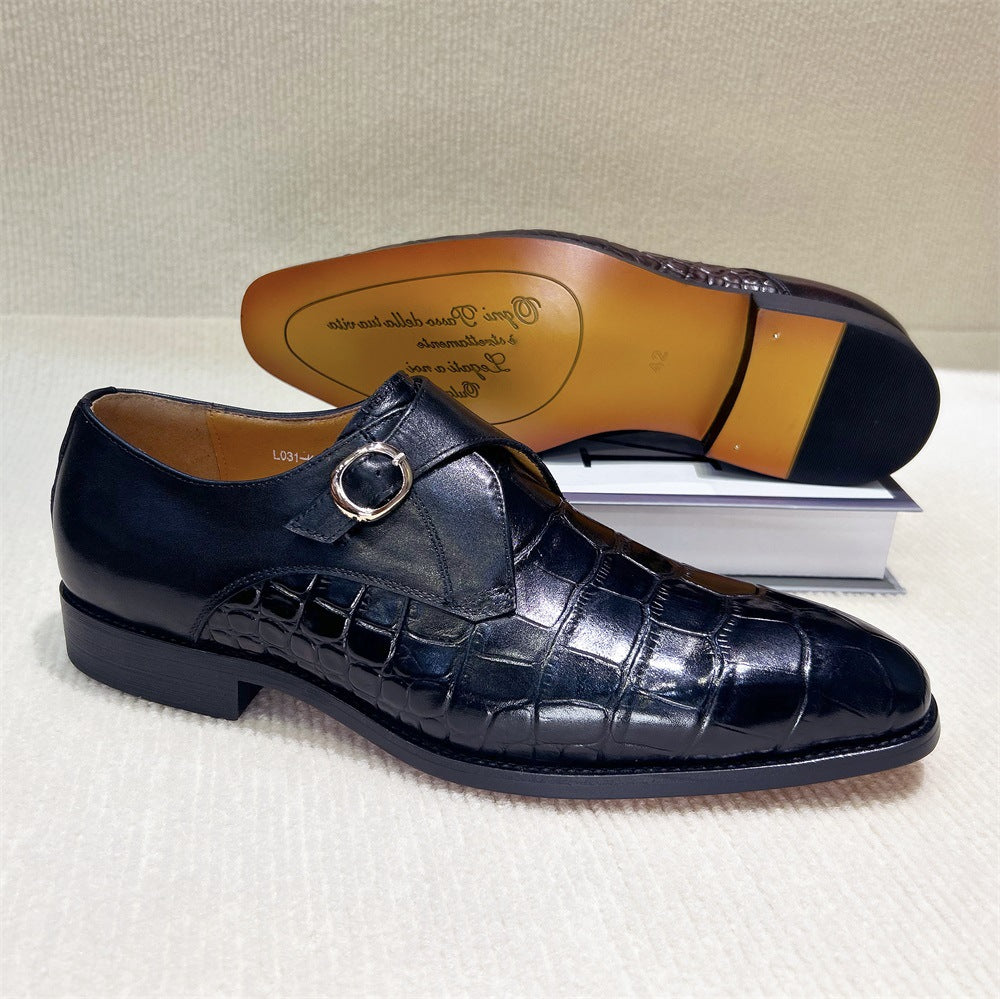 Crocodile embossed buckle business dress men's monk shoes