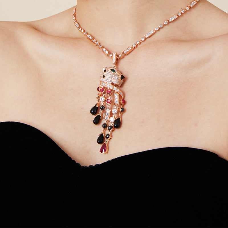 Fashion Gold Plated Leopard Tassel Personality Necklace