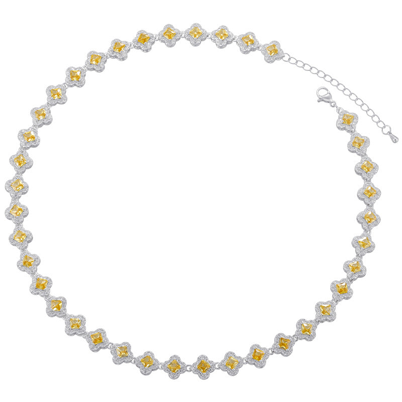 Light Luxury Copper with Colored Diamonds Lucky Clover Necklace