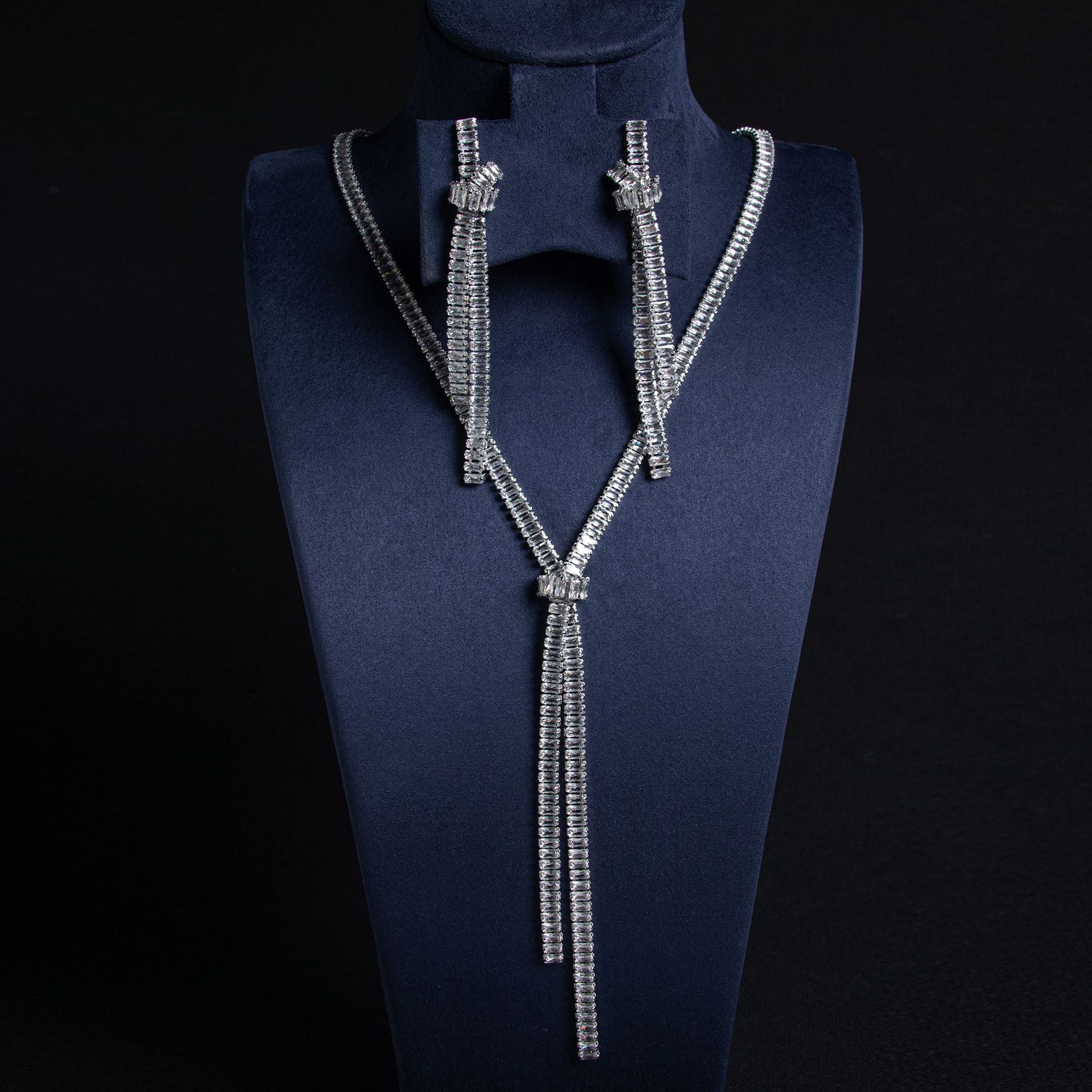 Luxury Crystal Y Necklace Set for Women – Elegant Long Pendant Jewelry with Matching Earrings