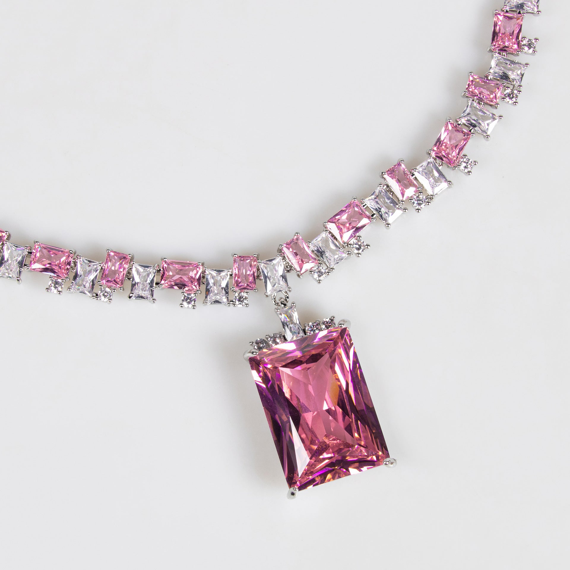 Luxury Pink Crystal Necklace Earrings Set – Elegant Statement Jewelry for Women