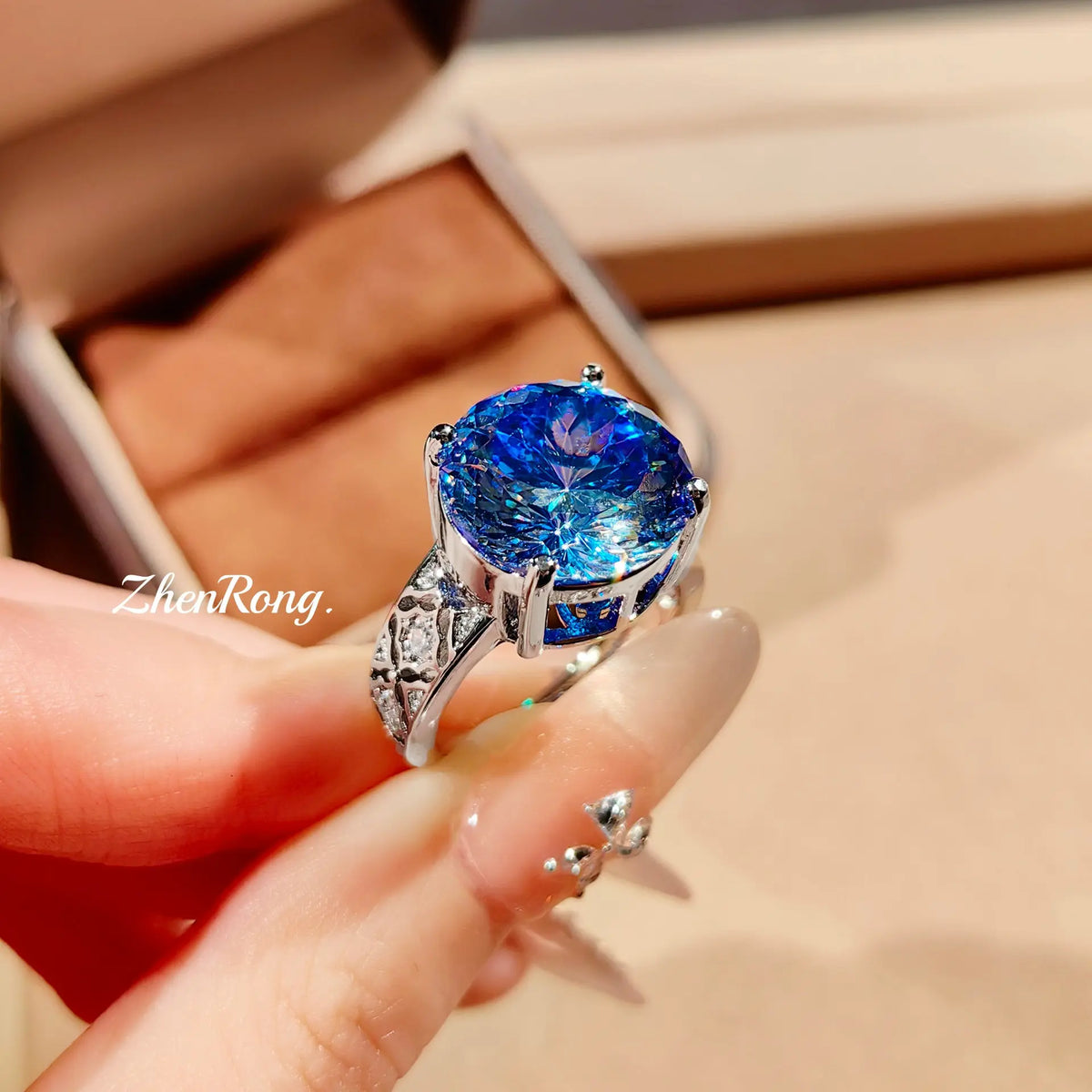 Luxury Blue Green Crystal Jewelry Set – Pendant Necklace Stud Earrings & Ring for Women