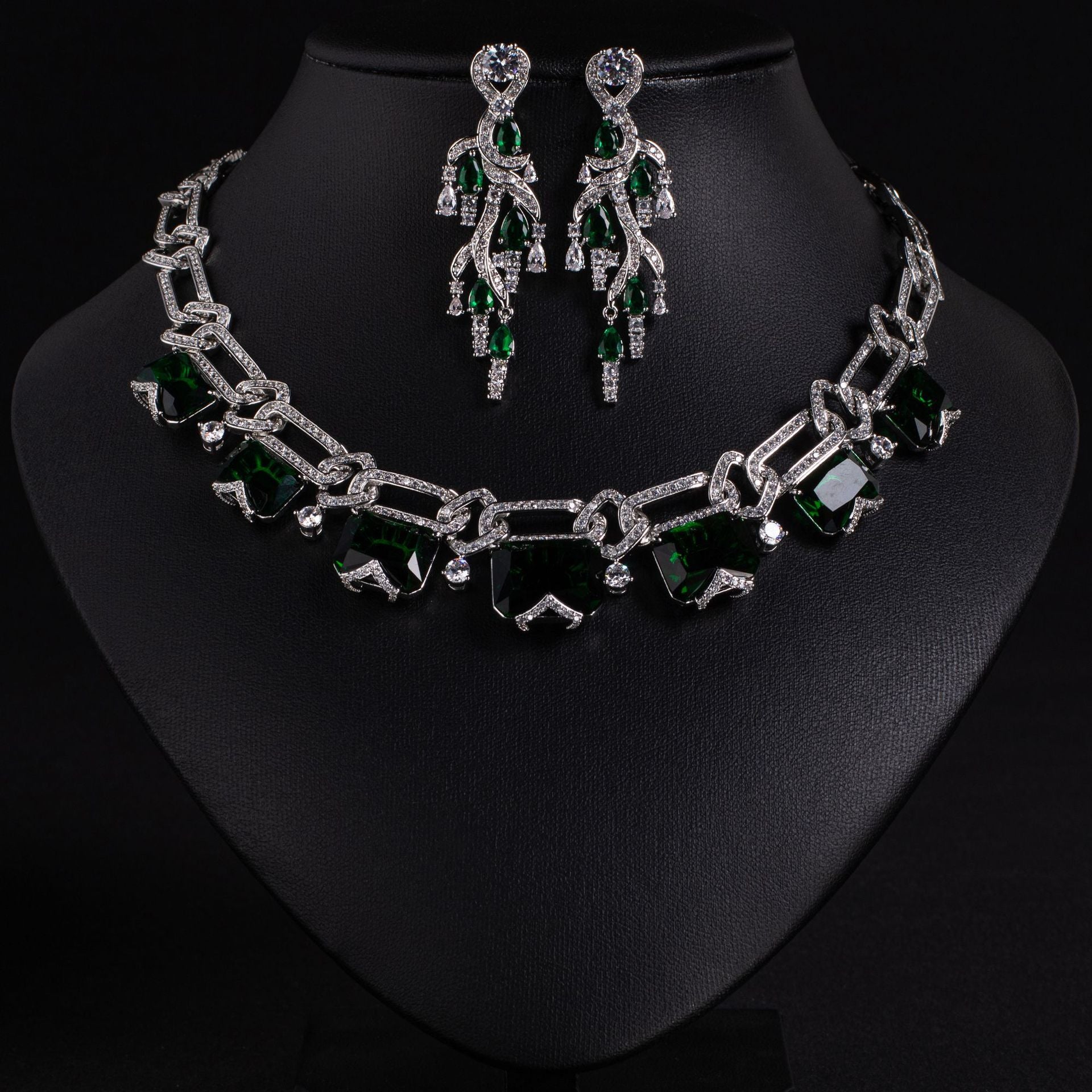 Luxury Multicolor Crystal Statement Necklace and Earrings Jewelry Set