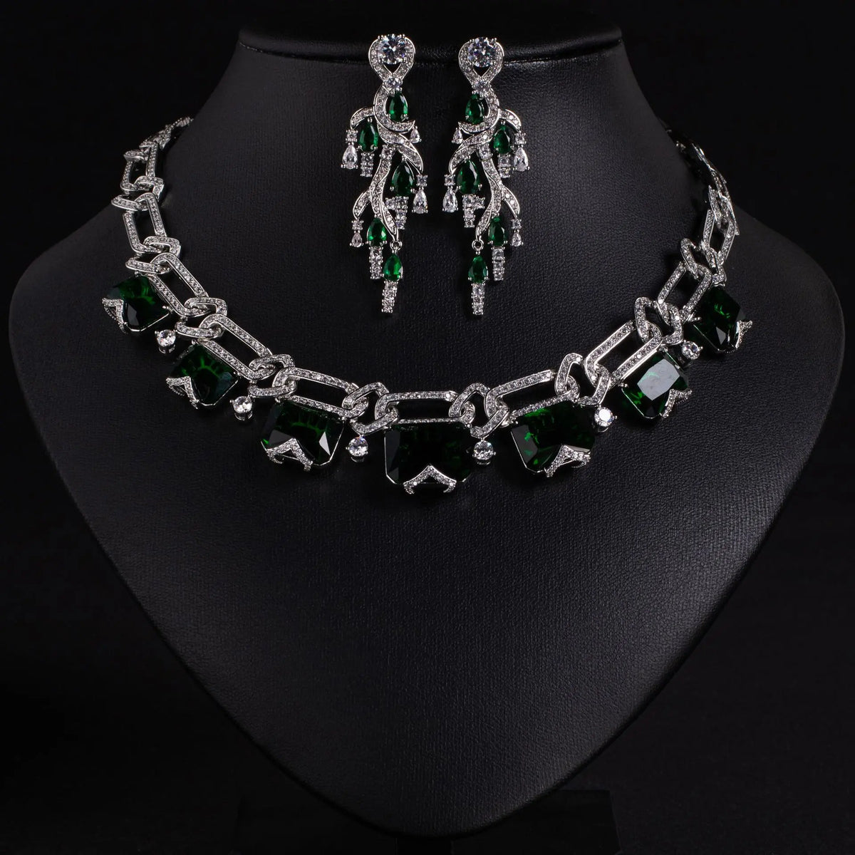 Luxury Multicolor Crystal Statement Necklace and Earrings Jewelry Set