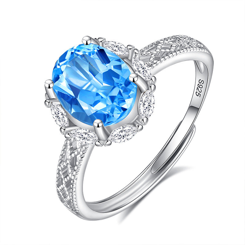 S925 Sterling Silver Color Treasure Adjustable Ring