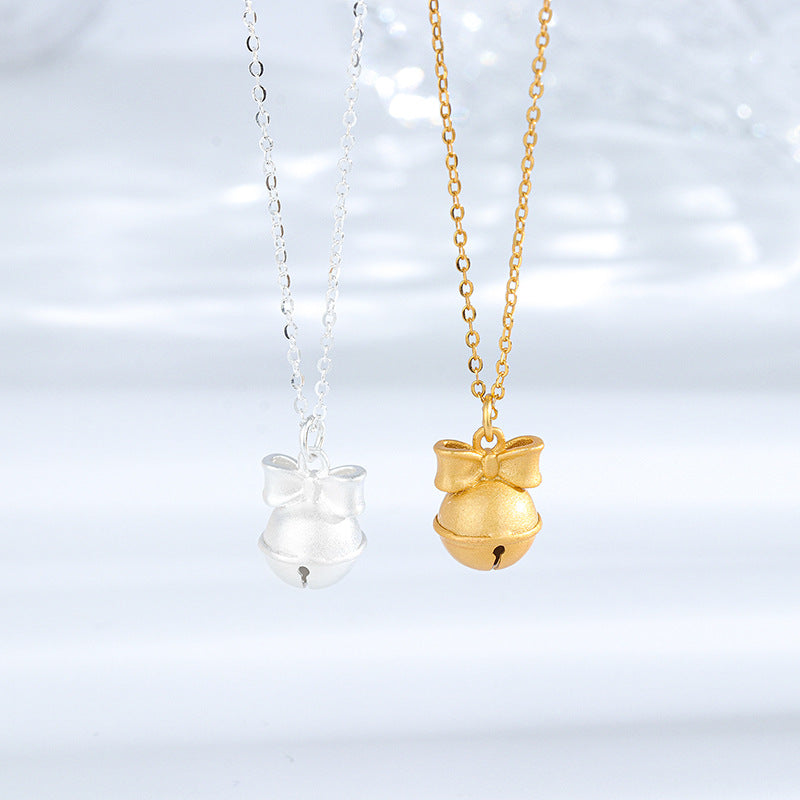 S925 Sterling Silver Christmas Bow Bell Necklace