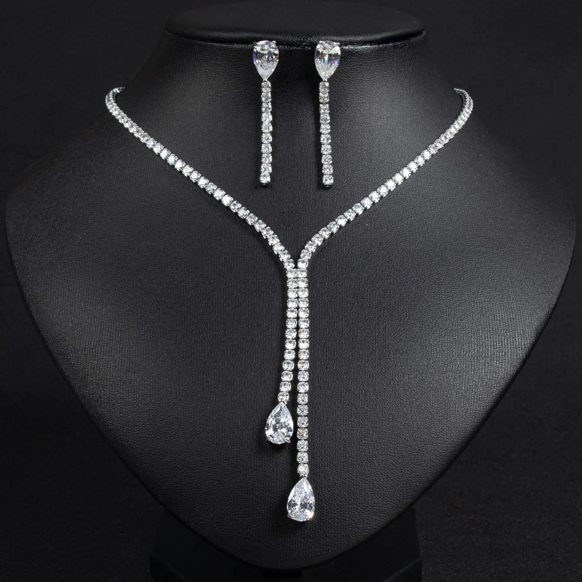 Elegant Red Crystal Y Drop Necklace and Earrings Set – Luxury Statement Jewelry Collection