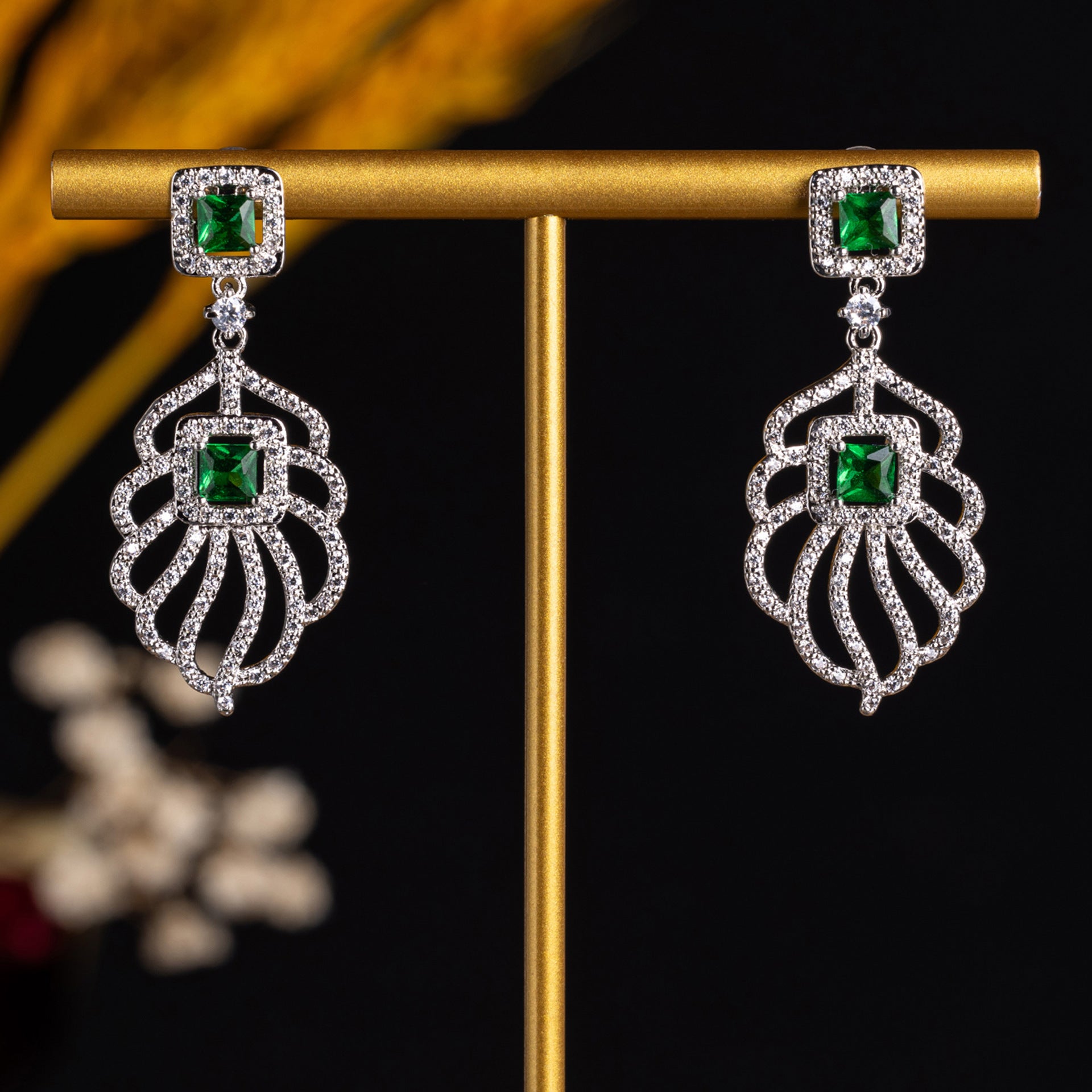 Elegant Emerald Green Crystal Statement Earrings for Evening Wear