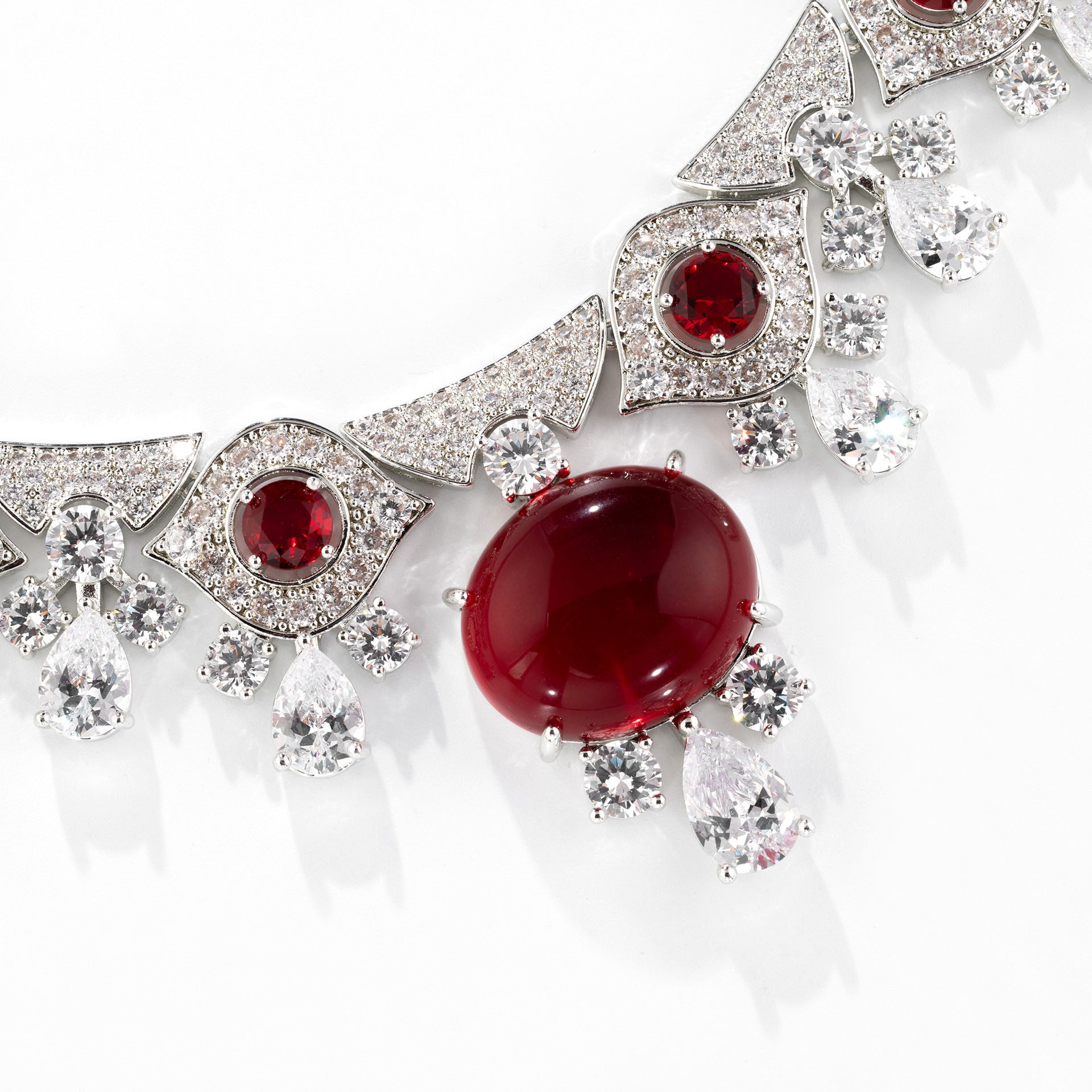 Luxury Deep Red Gemstone Necklace Set for Women – Royal Statement Jewelry with Matching Earrings