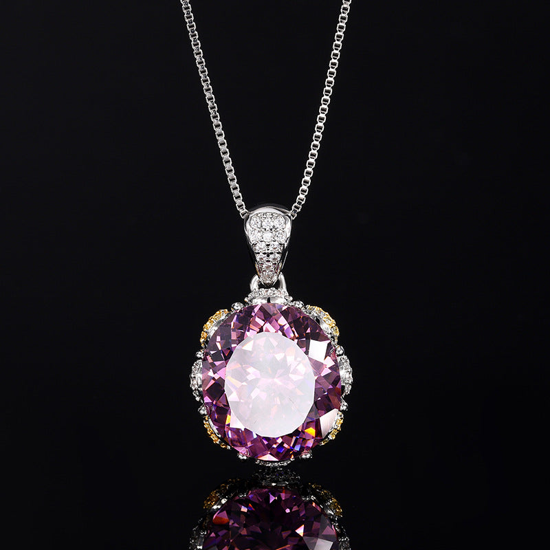 Parure Collier et Bague Gemmes Scintillantes Mauves et Roses – Luxe Minimaliste