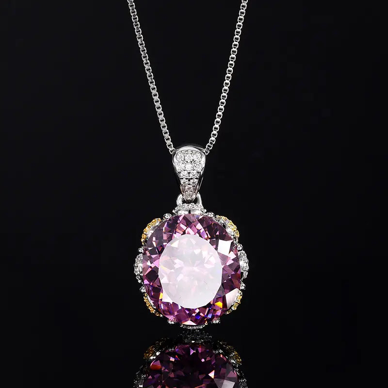 Parure Collier et Bague Gemmes Scintillantes Mauves et Roses – Luxe Minimaliste