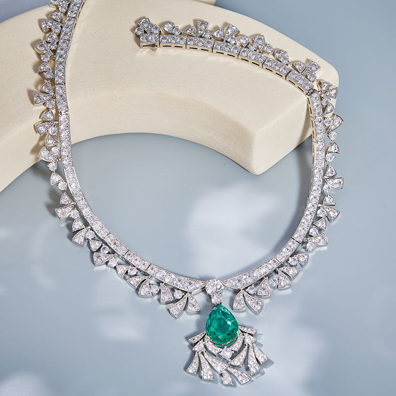 Elegant Gold Plated Drop Emerald Ladies Gala Necklace