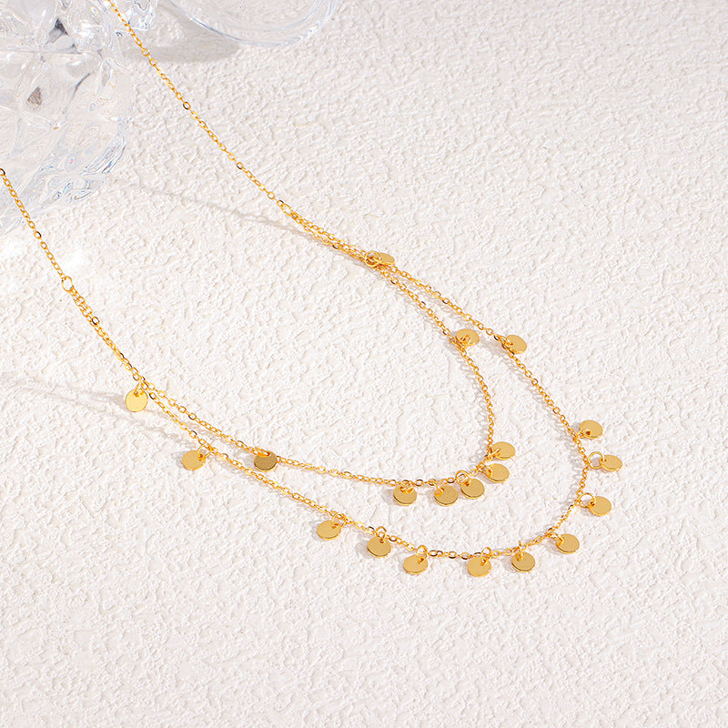 S925 Sterling Silver Double Layer Gold Disc Necklace