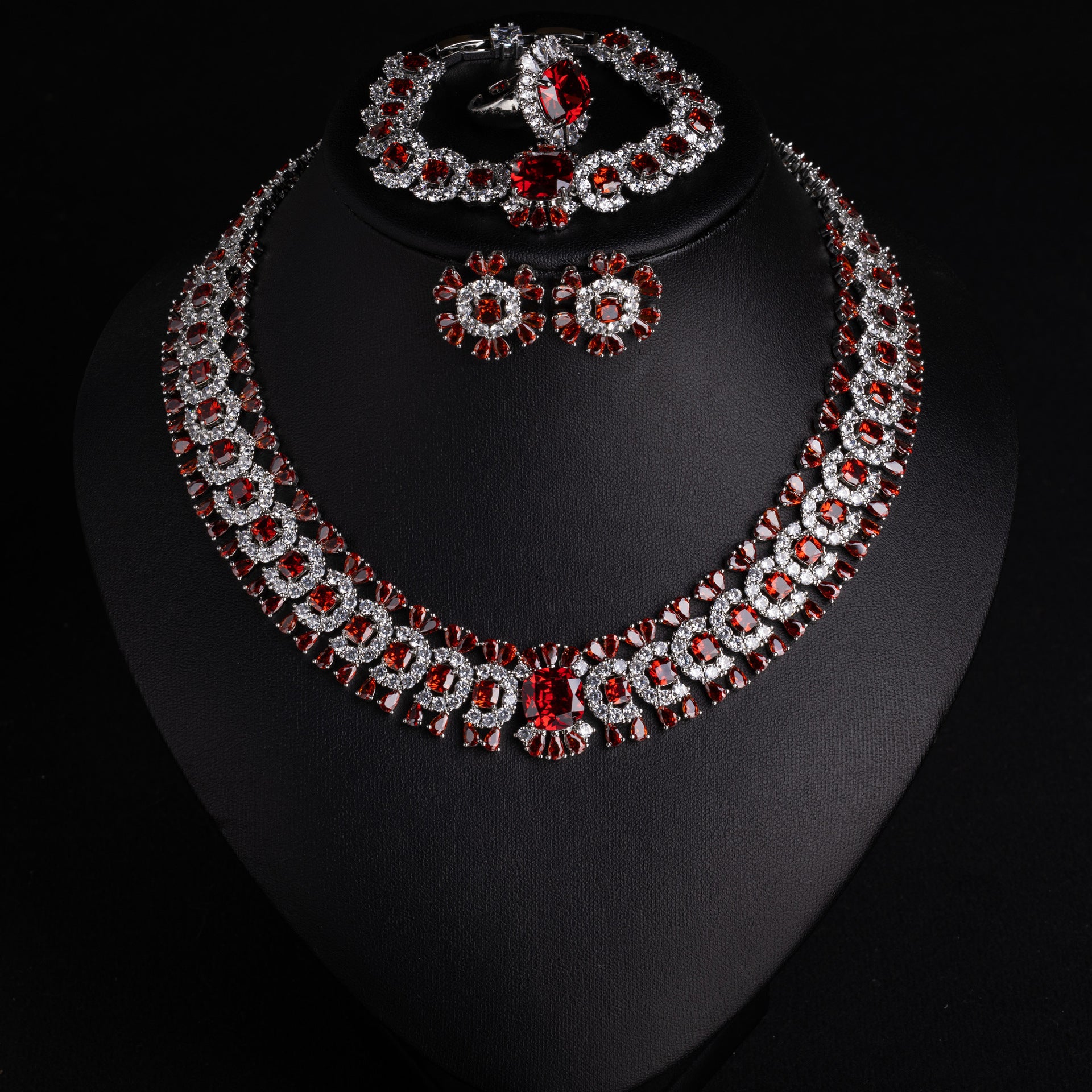 Luxury Royal Blue Sapphire Crystal Necklace Set with Diamond-Style Halo – Statement Jewelry for Women