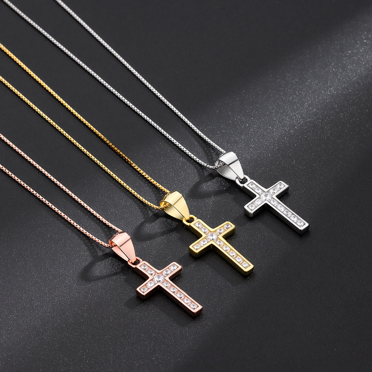 S925 sterling silver diamond inlaid simple cross pendant necklace