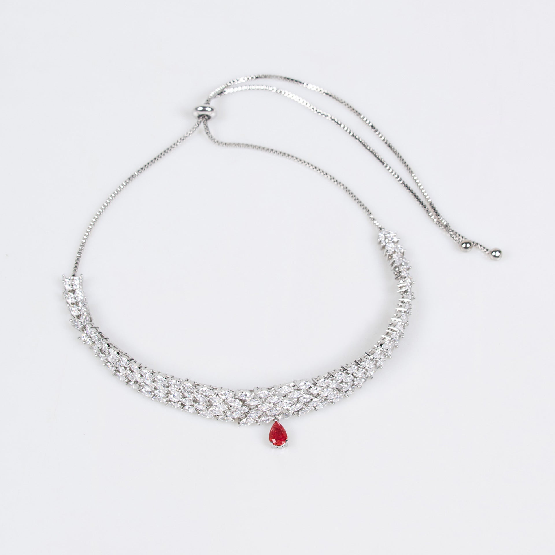 Luxury Crystal Choker Necklace with Red Teardrop Pendant – Elegant Statement Jewelry