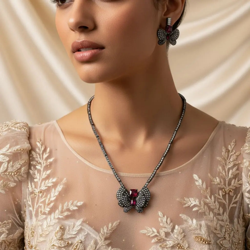 Parure de bijoux de luxe en forme de papillon jaune avec collier et boucles d'oreilles en cristal pour femme