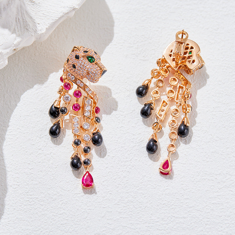 Fashion gold-plated fringed leopard personalized earrings