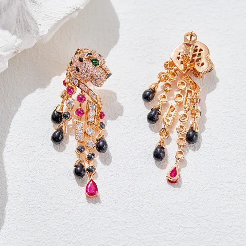 Boucles d'oreilles personnalisées léopard à franges plaqué or mode