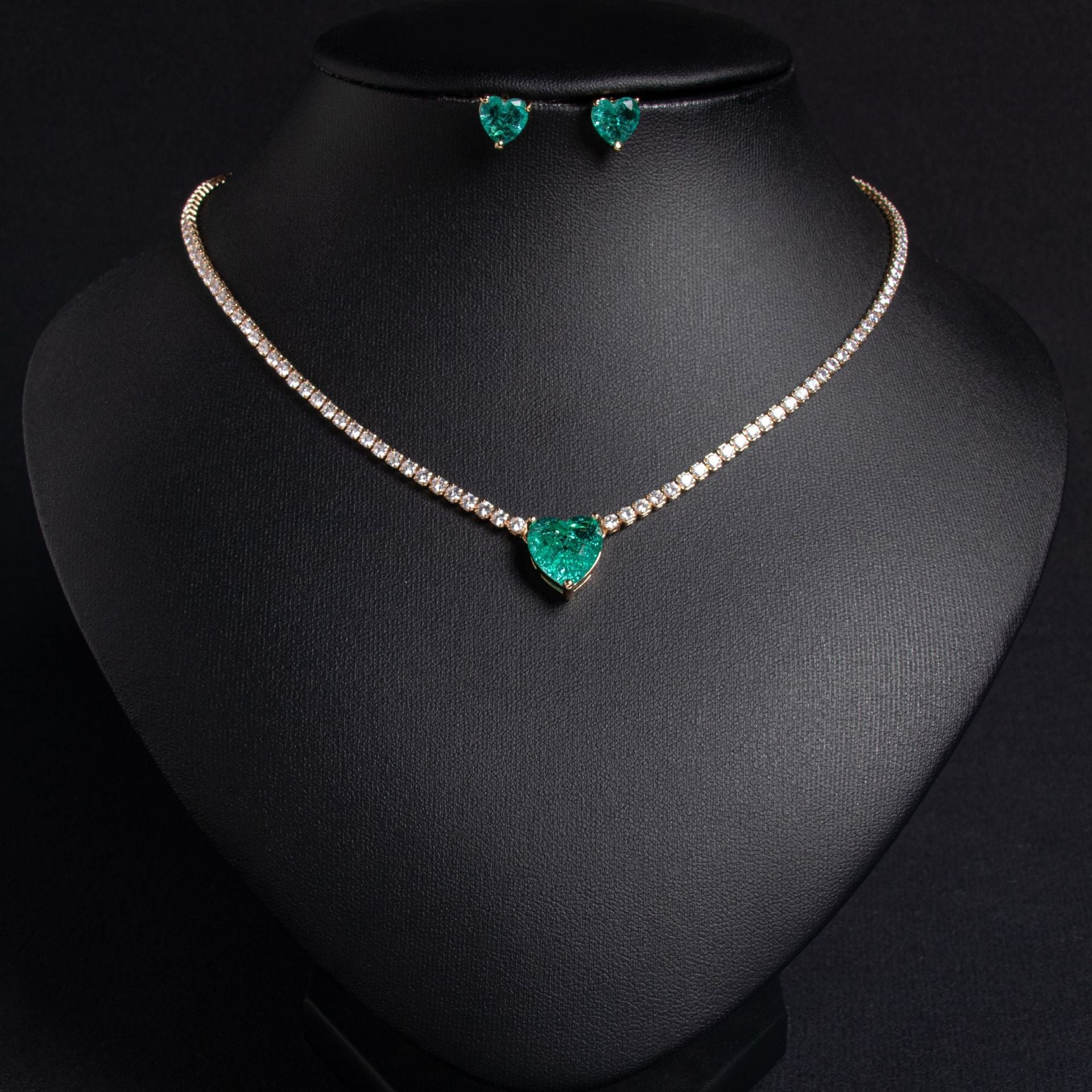 Luxury Pink Heart Crystal Necklace and Earrings Jewelry Set for Women