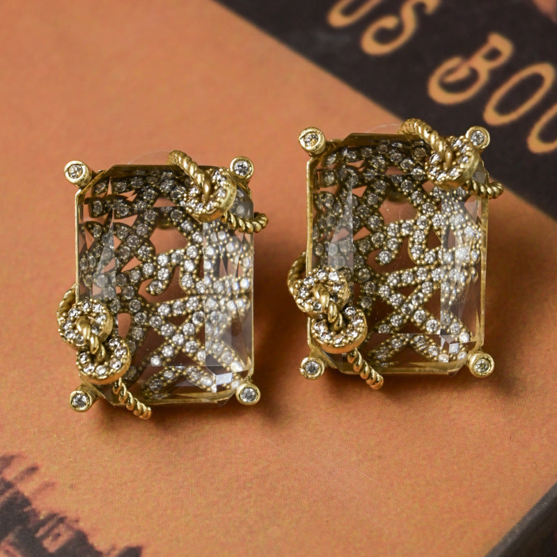 Fashion Vintage Crystal Gemstone Earrings Ring Necklace Set