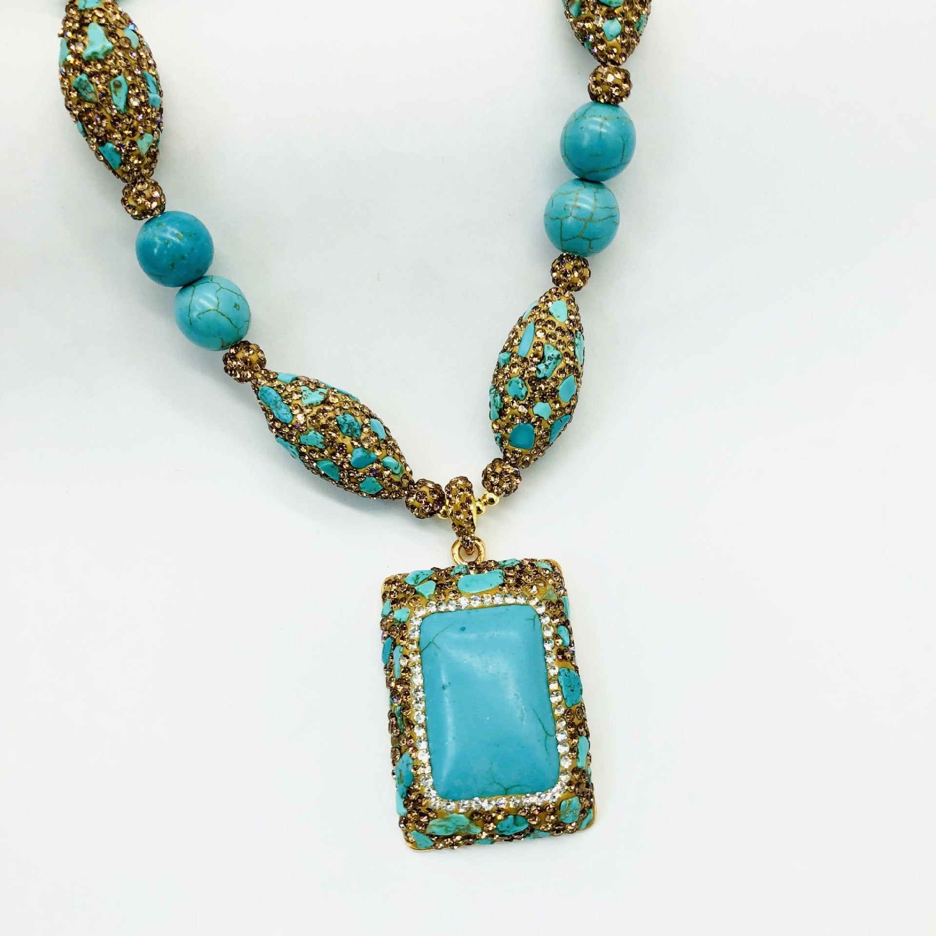 Turquoise pendant necklace women's retro fashion light luxury necklace