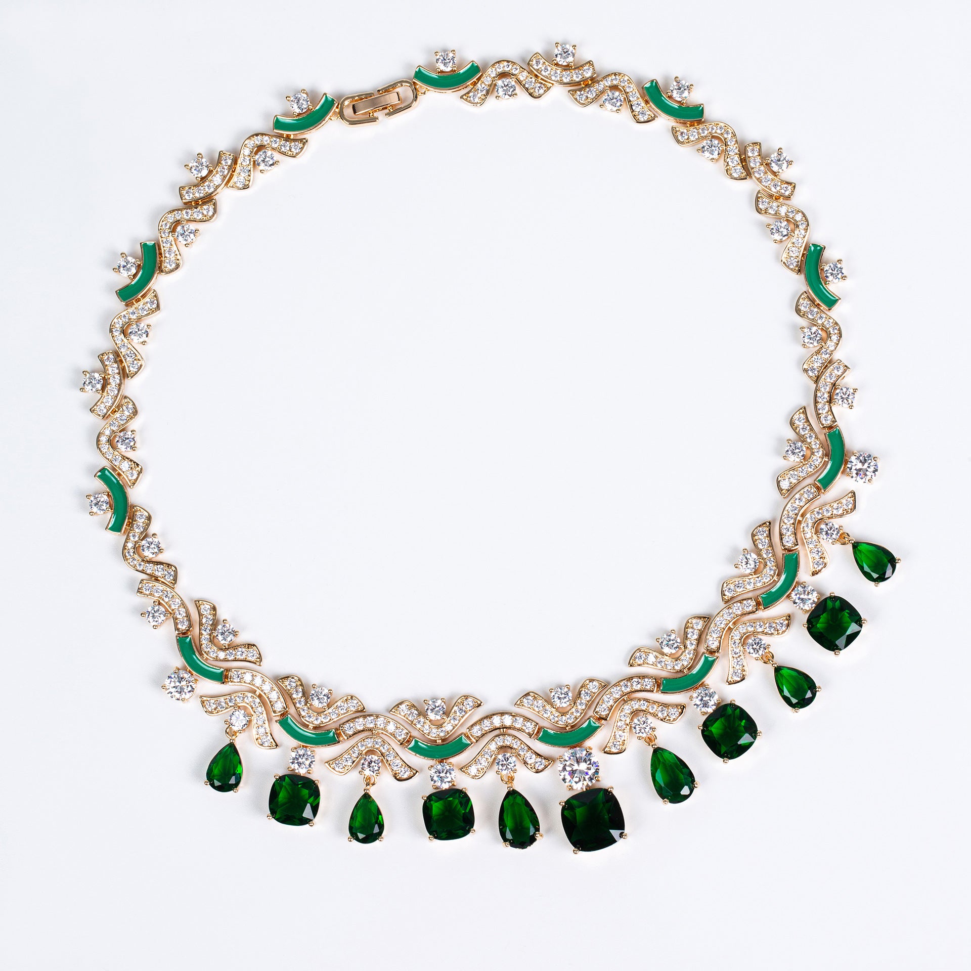 Luxury Pink and Green Gemstone Necklace Set – Elegant Multicolor Jewelry with Earrings