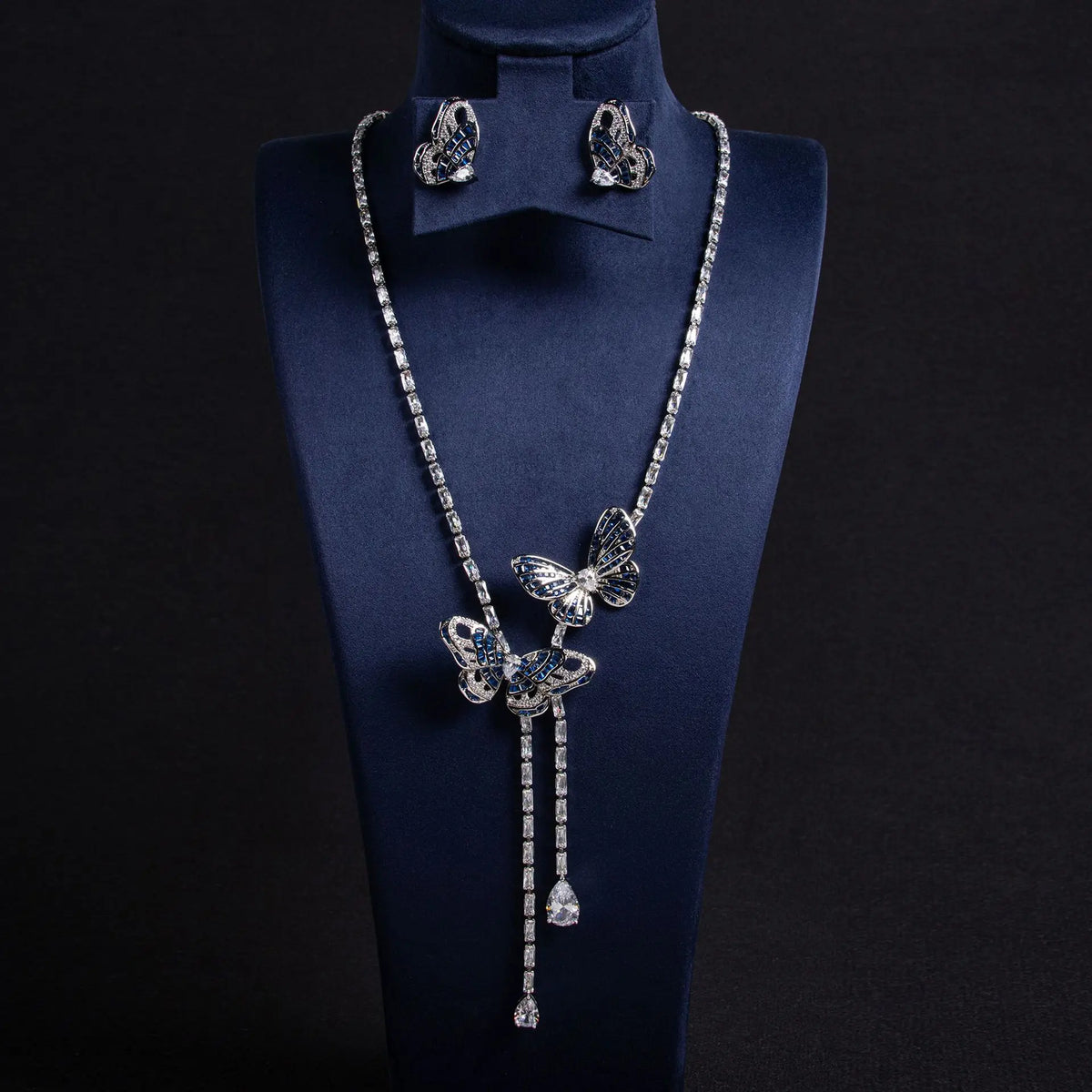 Luxury Purple Butterfly Crystal Necklace Earrings Ring Jewelry Set