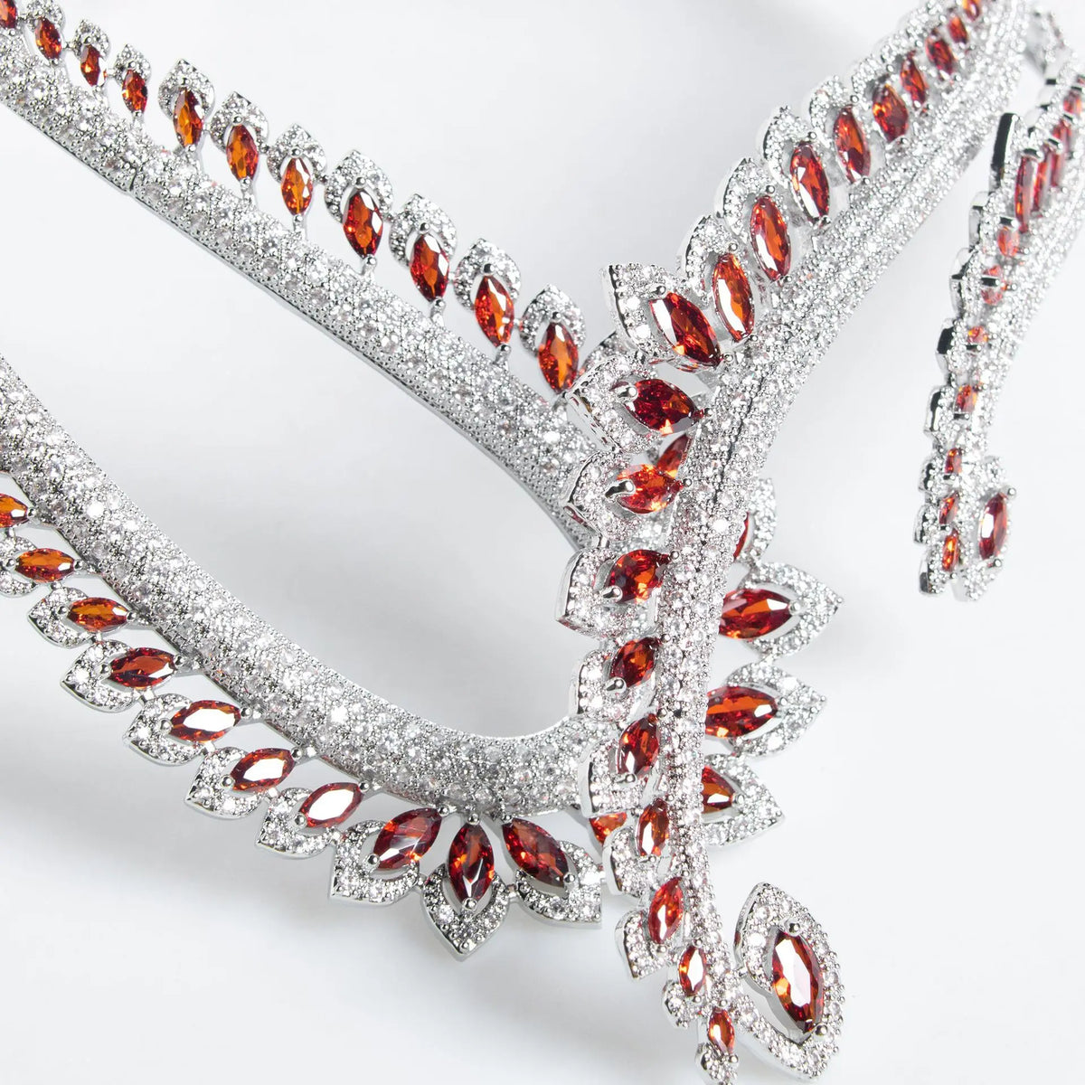 Glamorous Red Gemstone Necklace and Earrings Set – Luxury Evening Jewelry Collection