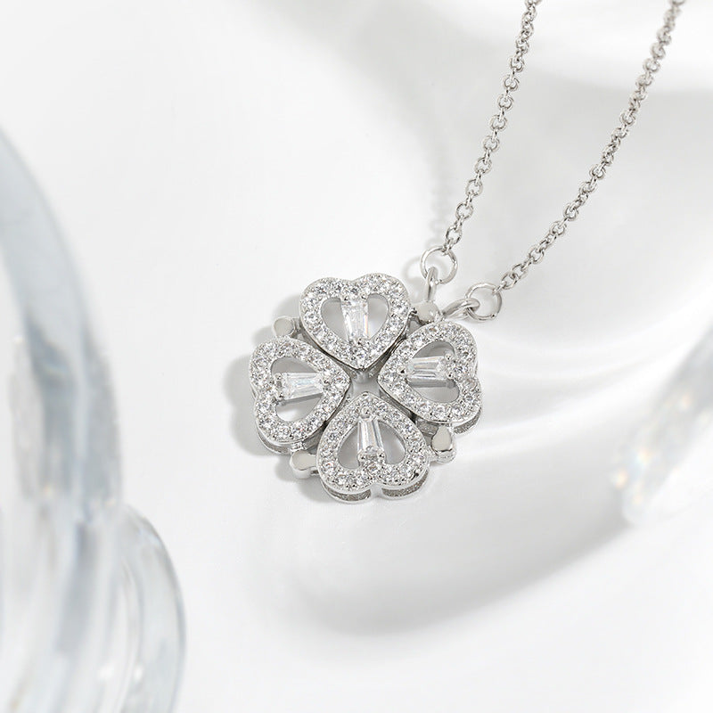 Two-wear love flower four-leaf clover necklace