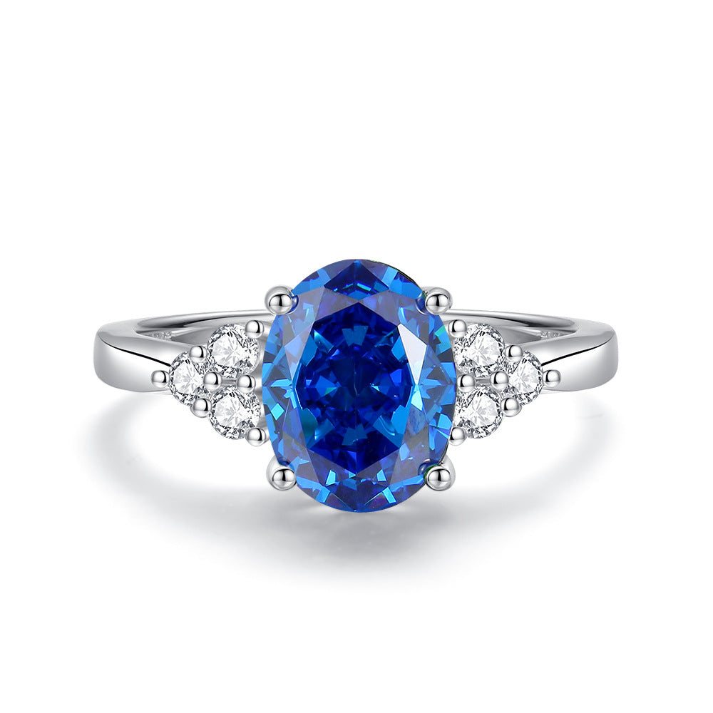 Bague de fiançailles de luxe ovale en saphir bleu pour femme