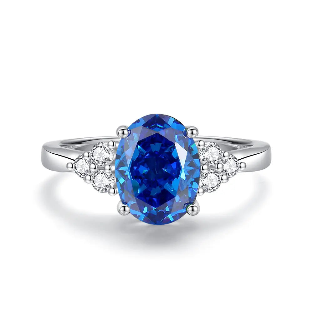 Bague de fiançailles de luxe ovale en saphir bleu pour femme