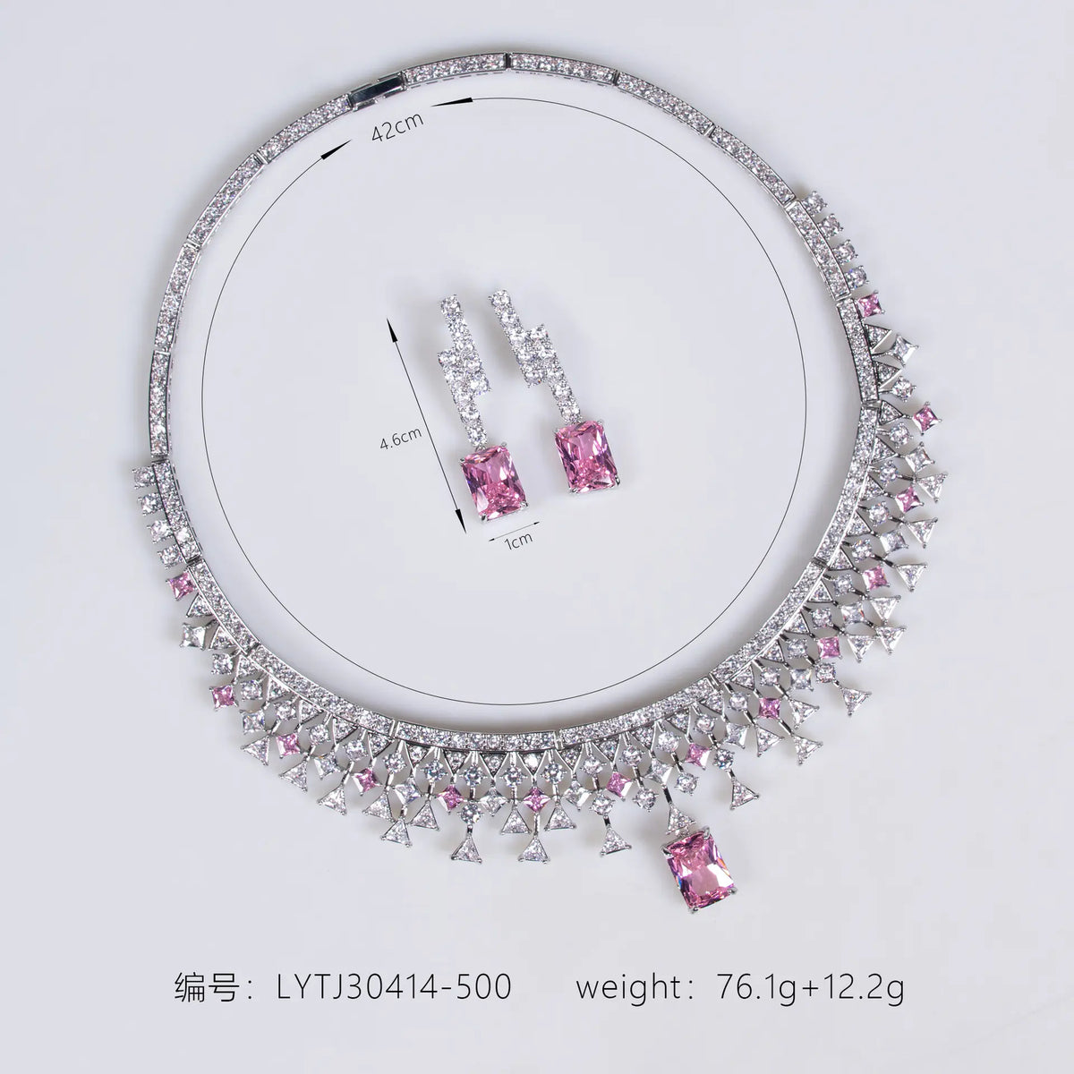 Luxuriöses smaragdgrünes Kristall-Halsketten-Ohrringe-Schmuckset für Damen