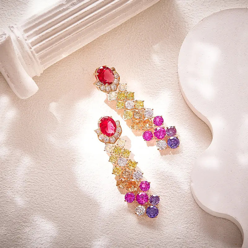 Parure Collier et Boucles d'Oreilles de Pierres Précieuses Multicolores de Luxe pour Tenues de Soirée Élégantes
