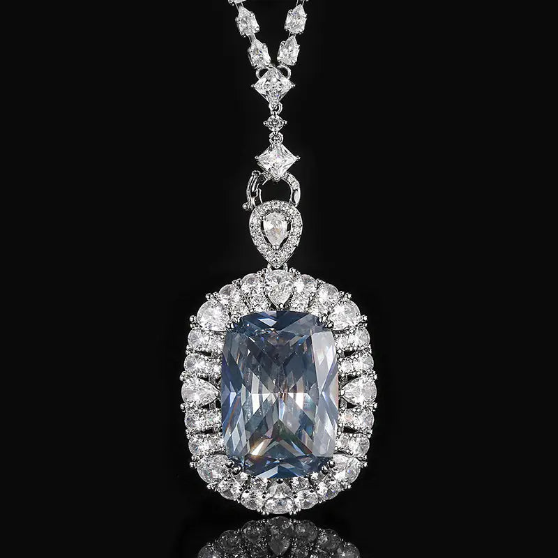 Luxury Cushion Cut Crystal Pendant Necklace for Women