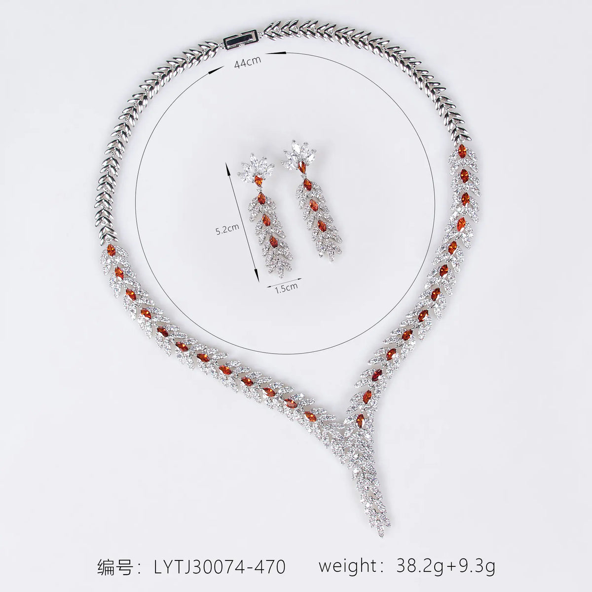 Parure de bijoux de luxe en cristal rouge feuille – Collier et boucles d'oreilles étincelants pour événements formels