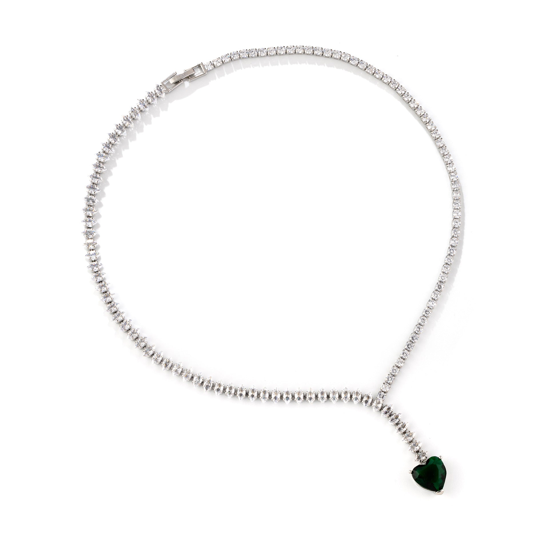 Romantic Emerald Green Jewelry Set – Heart Crystal Necklace Earrings