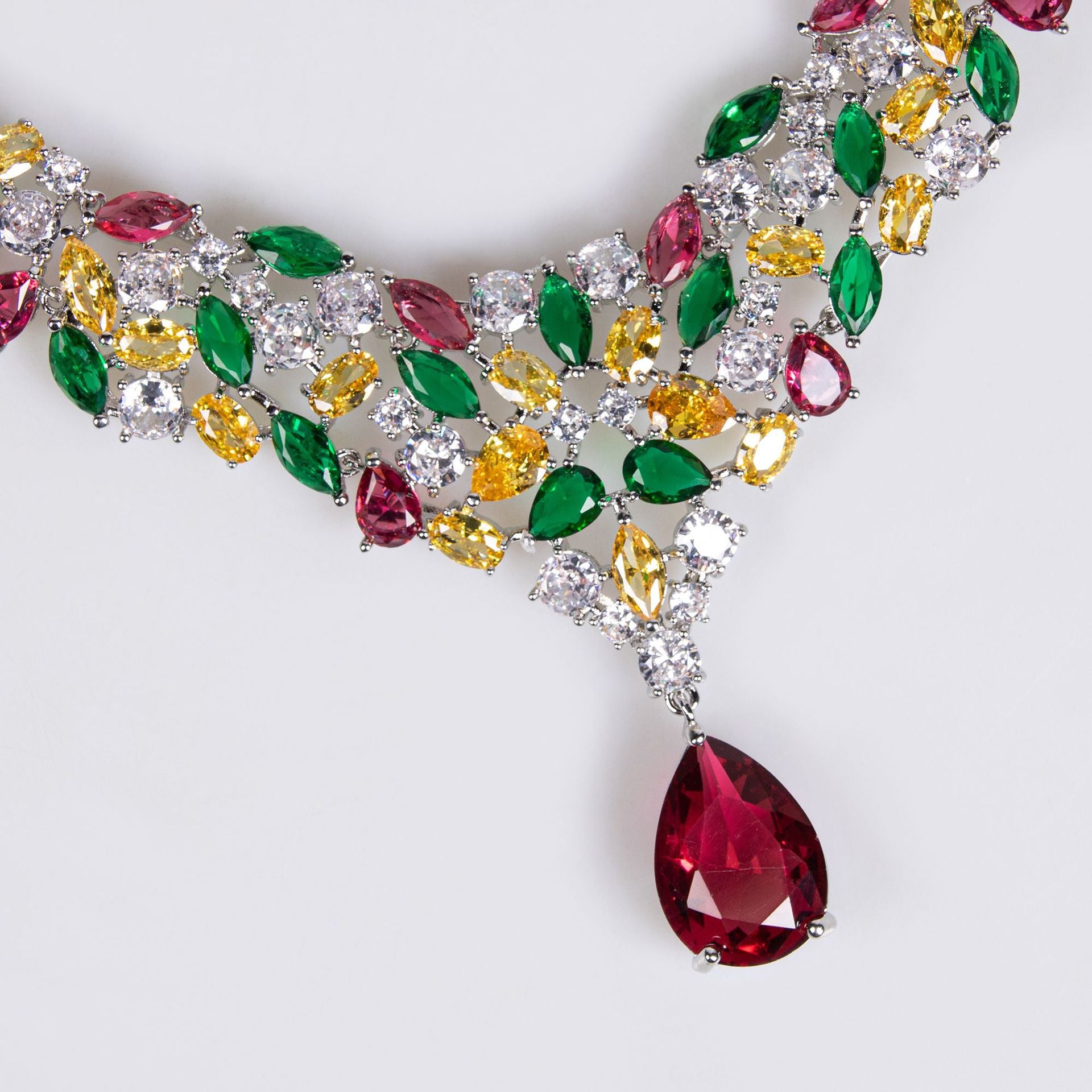 Luxury Multicolor Crystal Necklace Earrings Set – Royal Statement Jewelry for Women