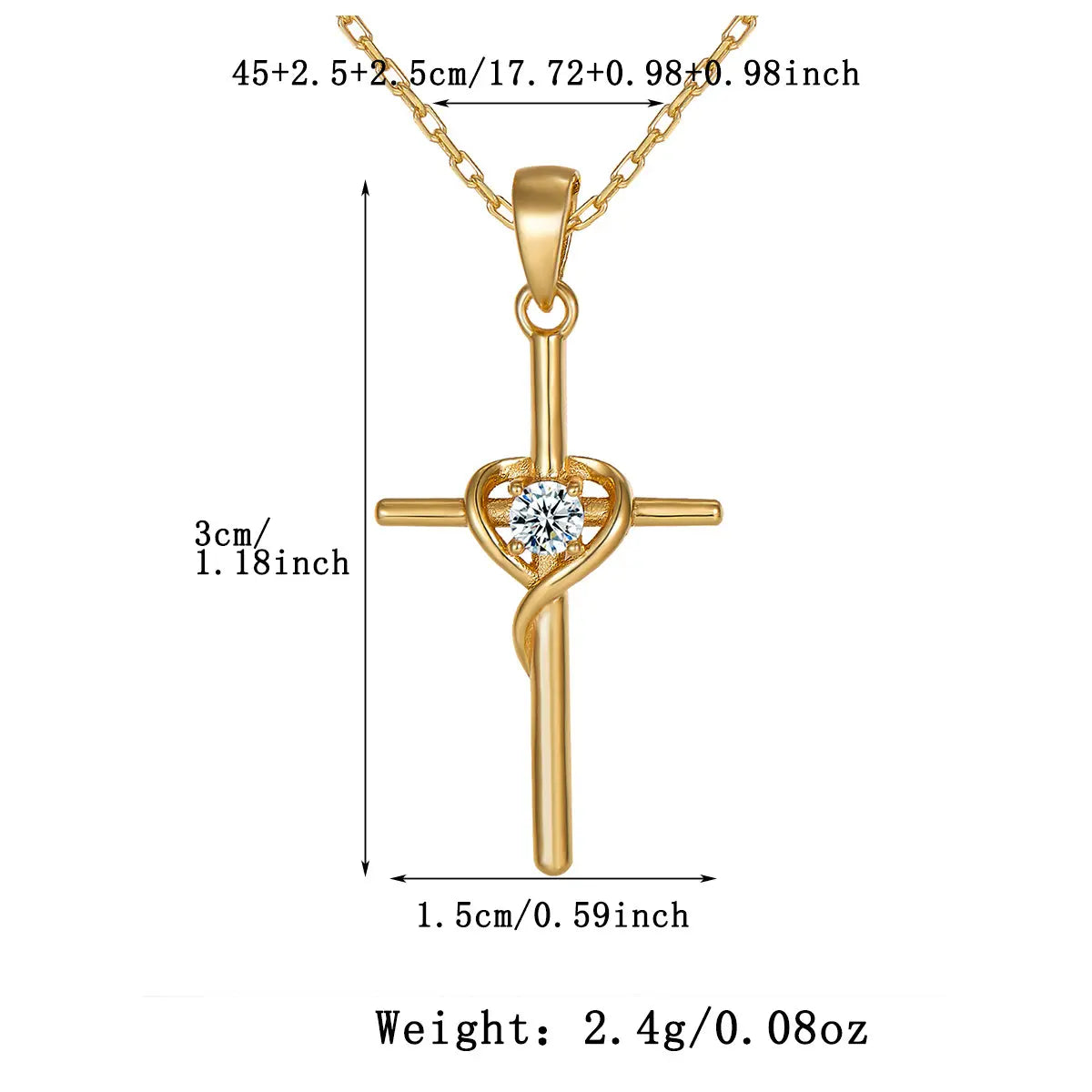 Collier croix en argent sterling S925 avec diamants du Mozambique