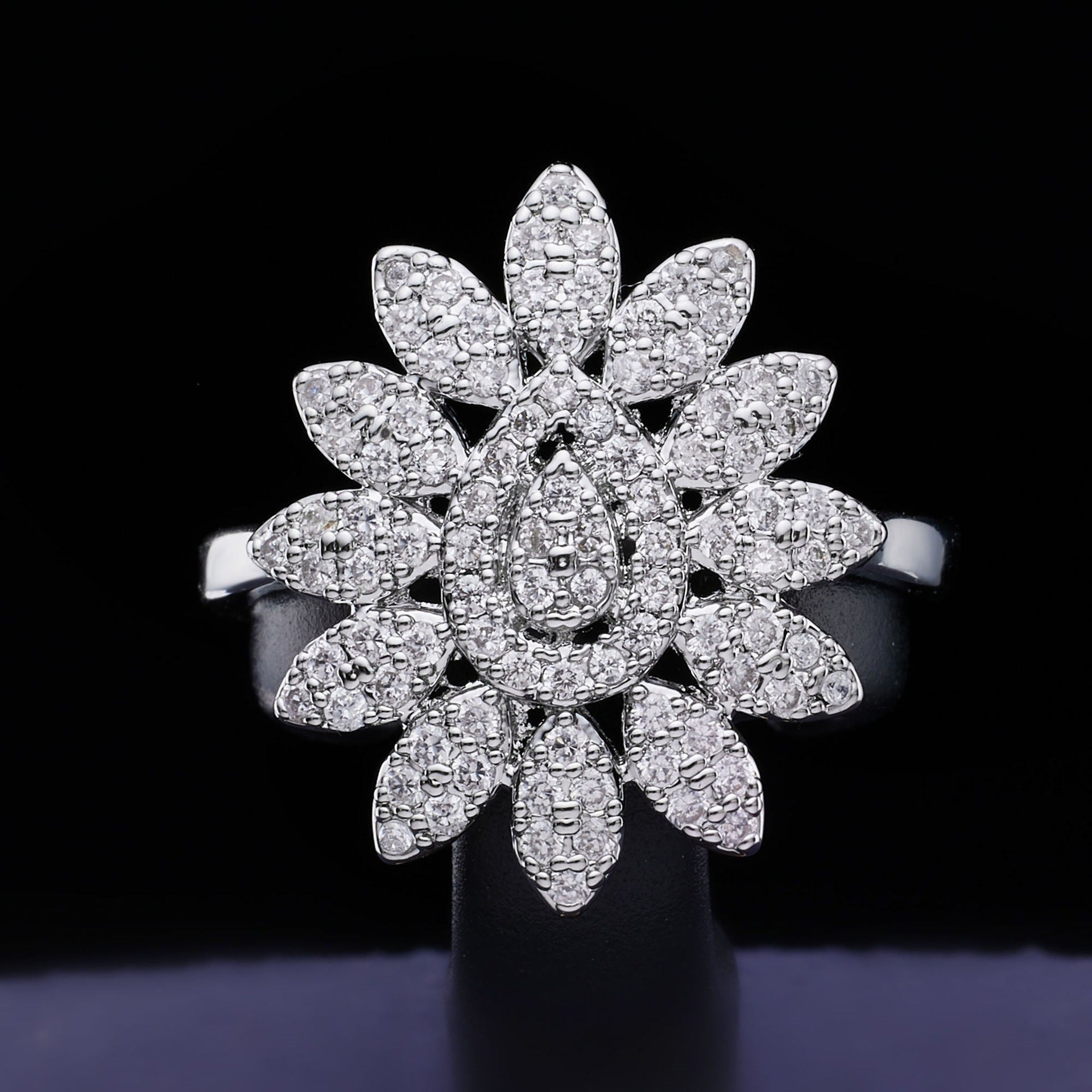 Luxury Floral Diamond Necklace Earrings Bracelet Ring Jewelry Set