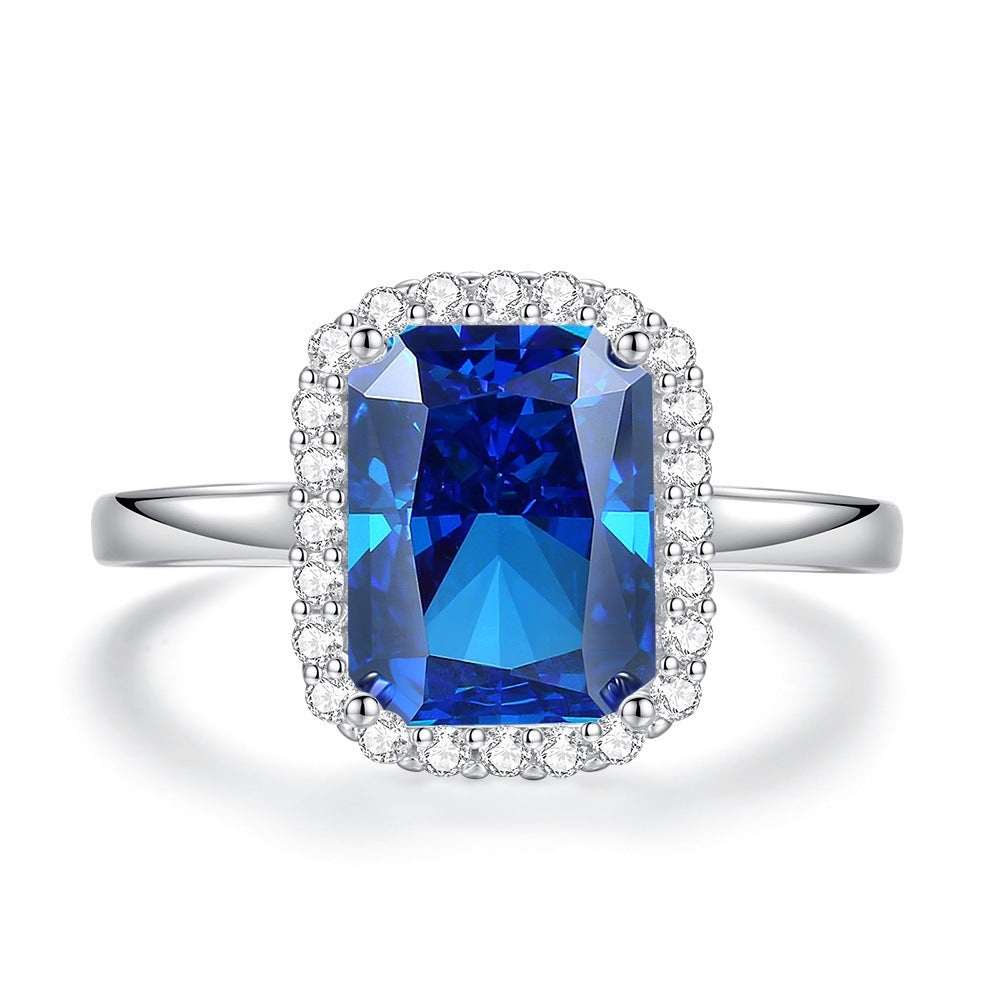 Bague de fiançailles de luxe ovale en saphir bleu pour femme