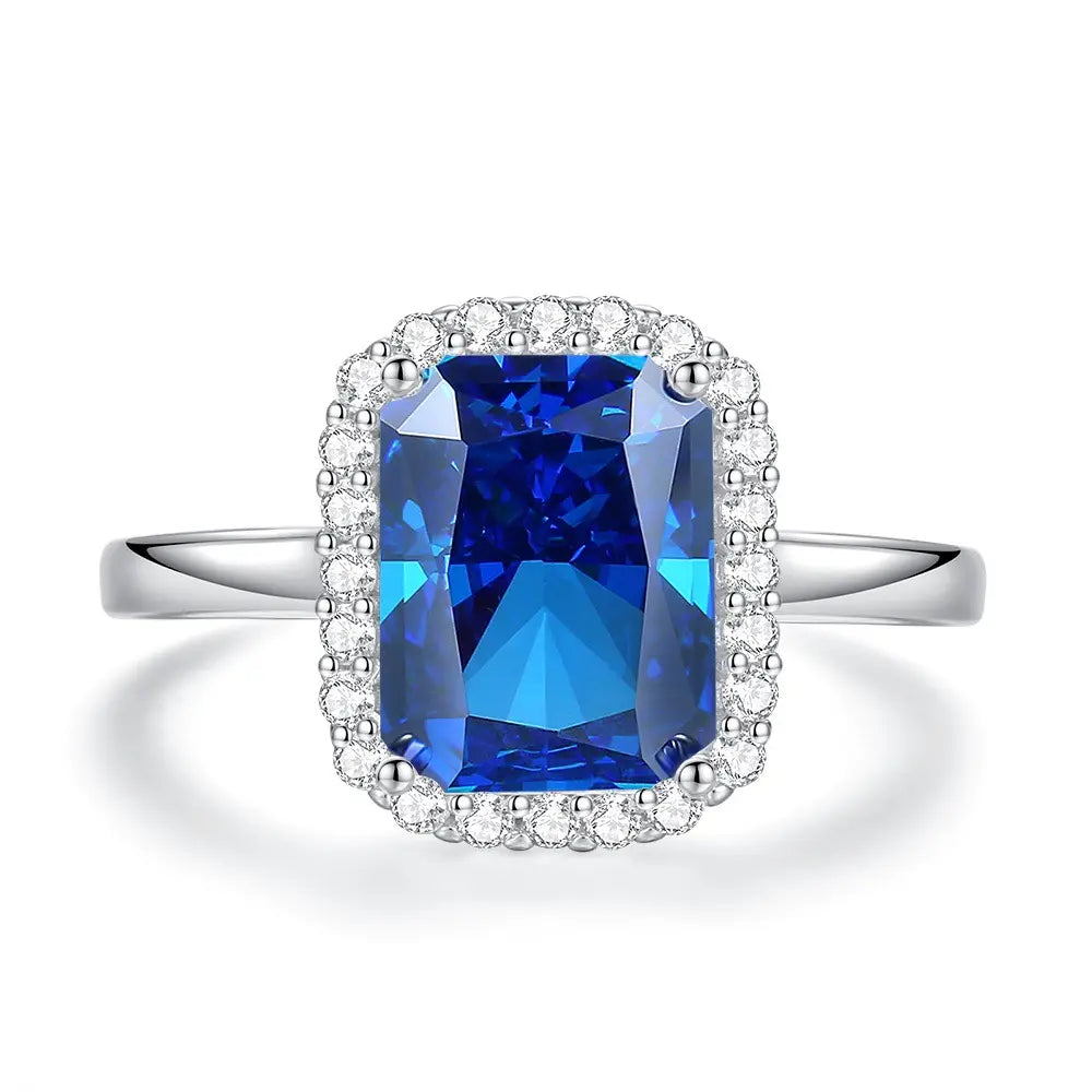 Bague de fiançailles de luxe ovale en saphir bleu pour femme