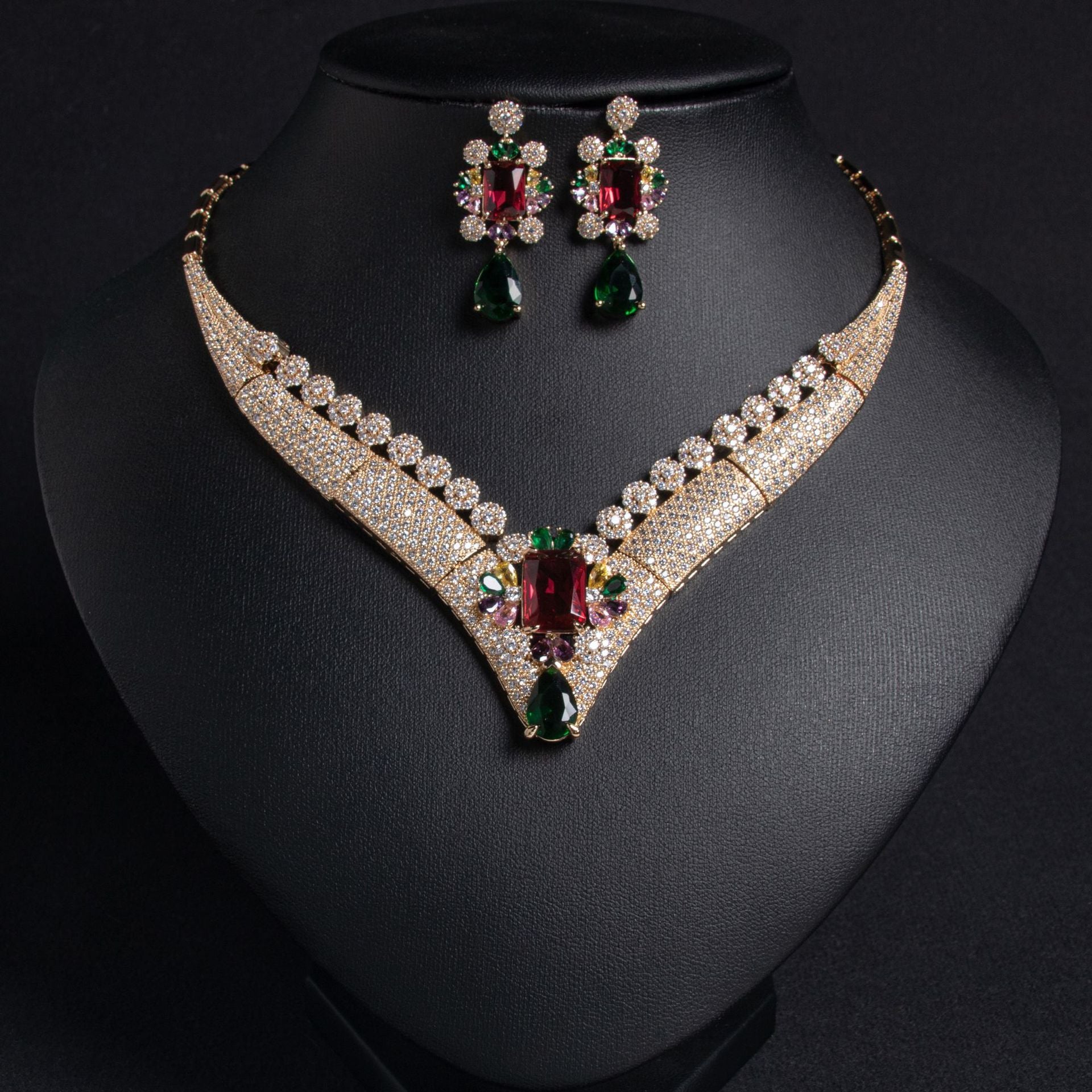 Vintage Heavy Industries Premium Zircon Necklace Earrings Set