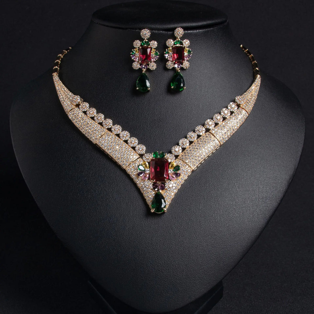 Ensemble Collier Boucles d'oreilles Zircon Premium Industries Lourdes Vintage