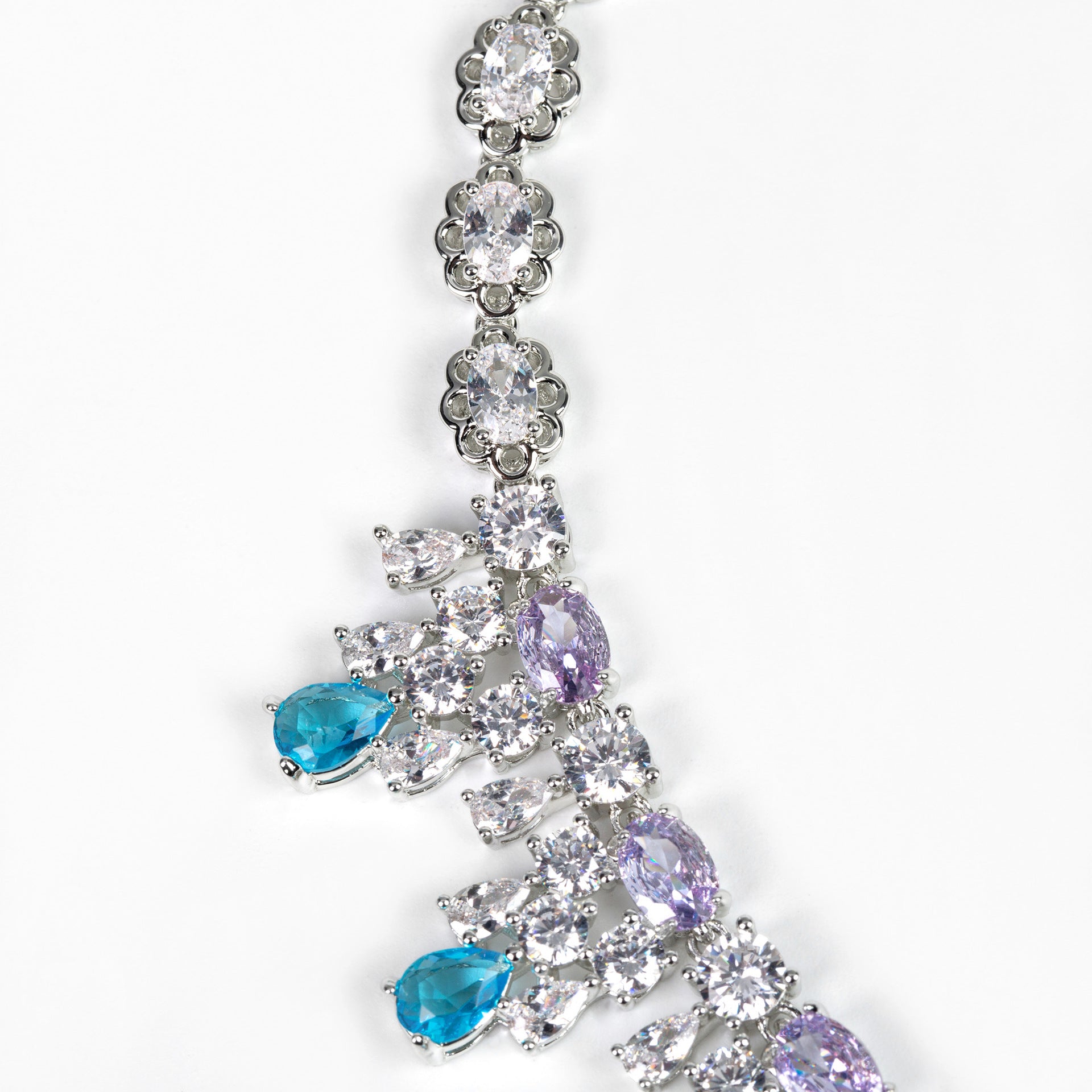 Luxury Purple & Blue Gemstone Statement Necklace Set for Women – Floral Jewelry with Matching Earrings