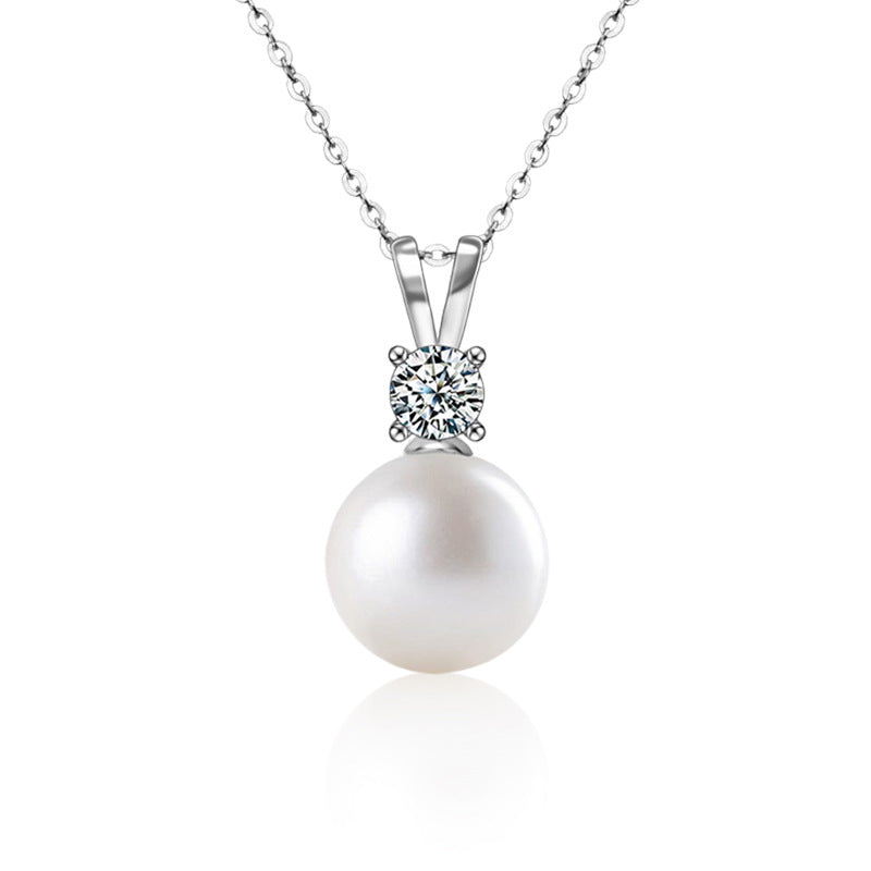 S925 Sterling Silver Pearl Mozzarella Diamond Necklace