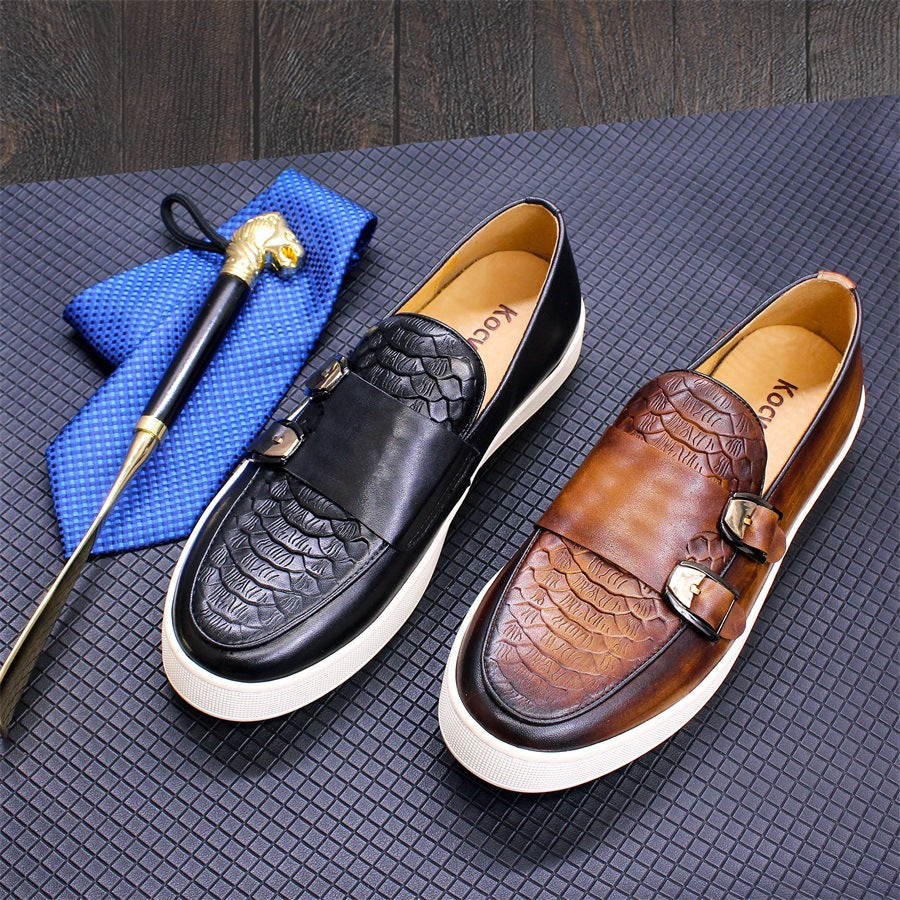 Fashion Versatile Double Buckle Casual Leather Loafers
