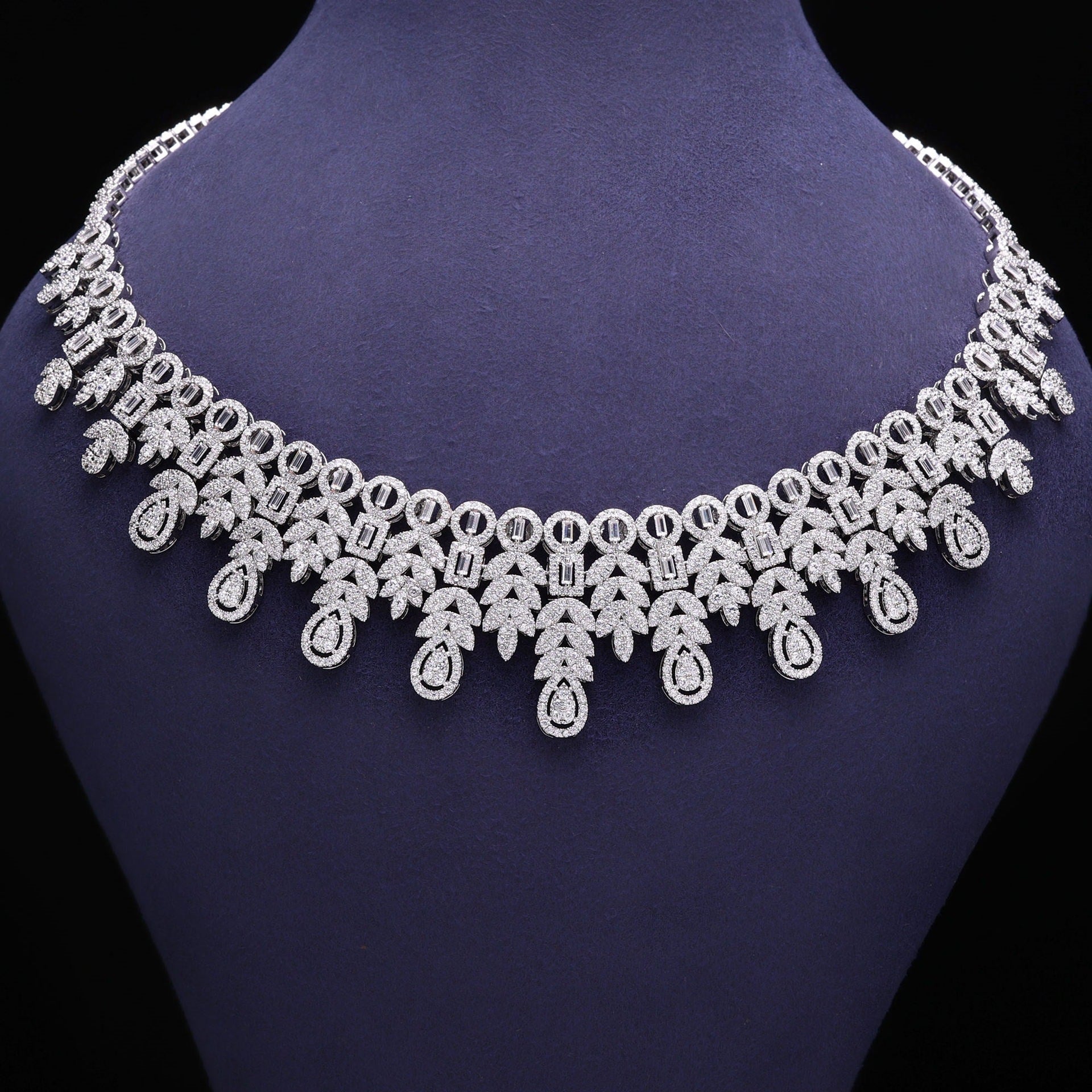 Luxury Floral Diamond Necklace Earrings Bracelet Ring Jewelry Set
